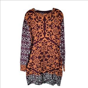 Gypsy 05 Orange and Purple Patterned Long Sleeve Dress